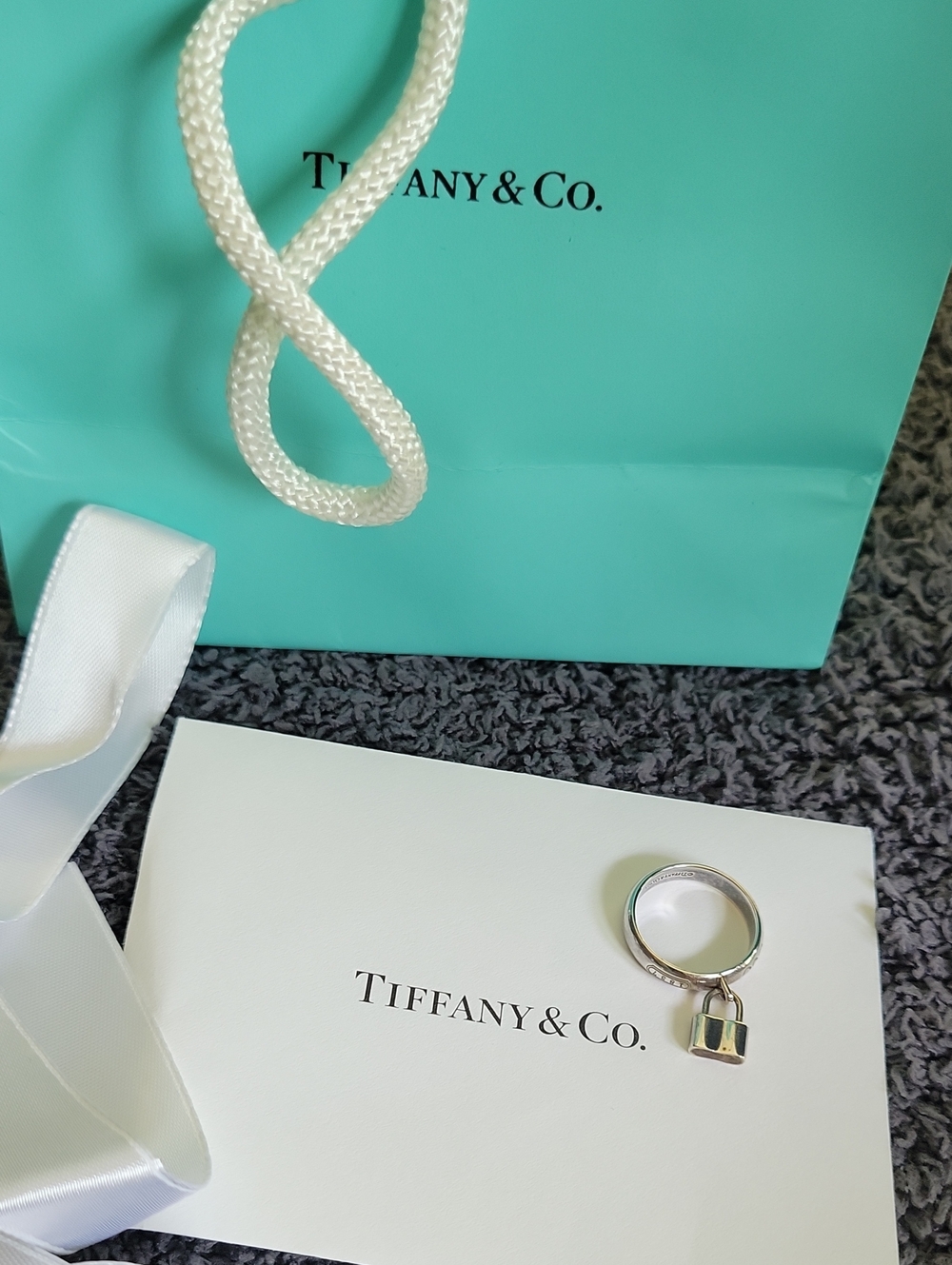 Tiffany & Co. Silver Padlock Ring with Tiffany Blue Accent